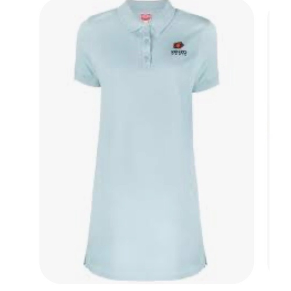 Kenzo Paris Boke Flower Polo Dress Baby Blue Cotton Size M Mini Preppy designer